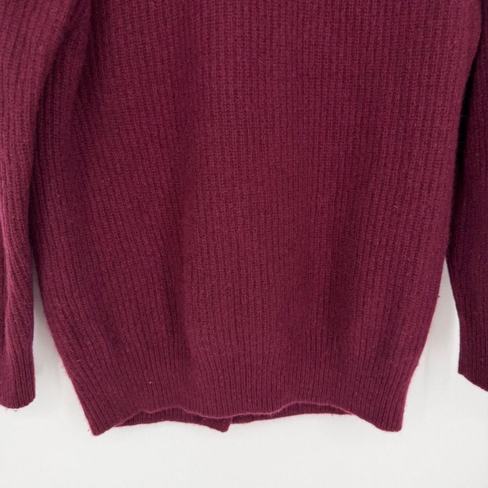 Vince Oversized Wool & Cashmere Cardigan Burgundy Ribbed V-Neck XS - Picture 10 of 14